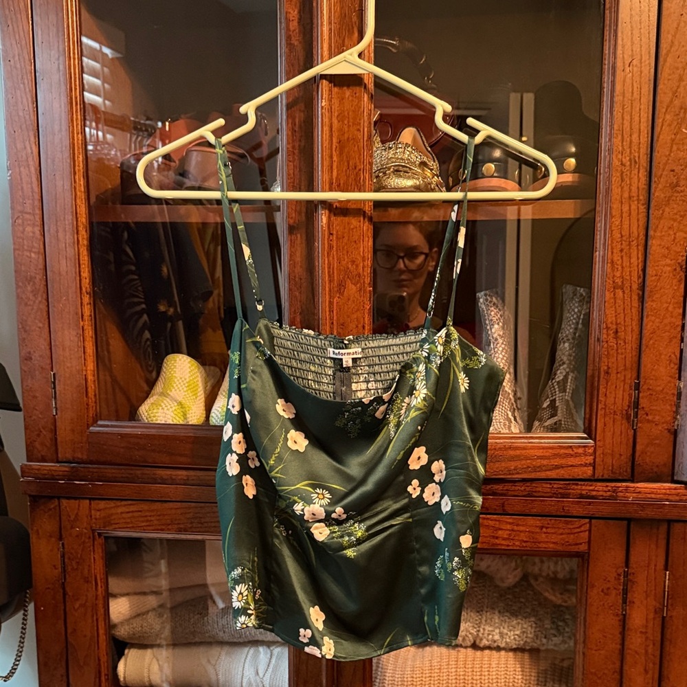 Reformation Floral Satin Camisole Tank Top - Green